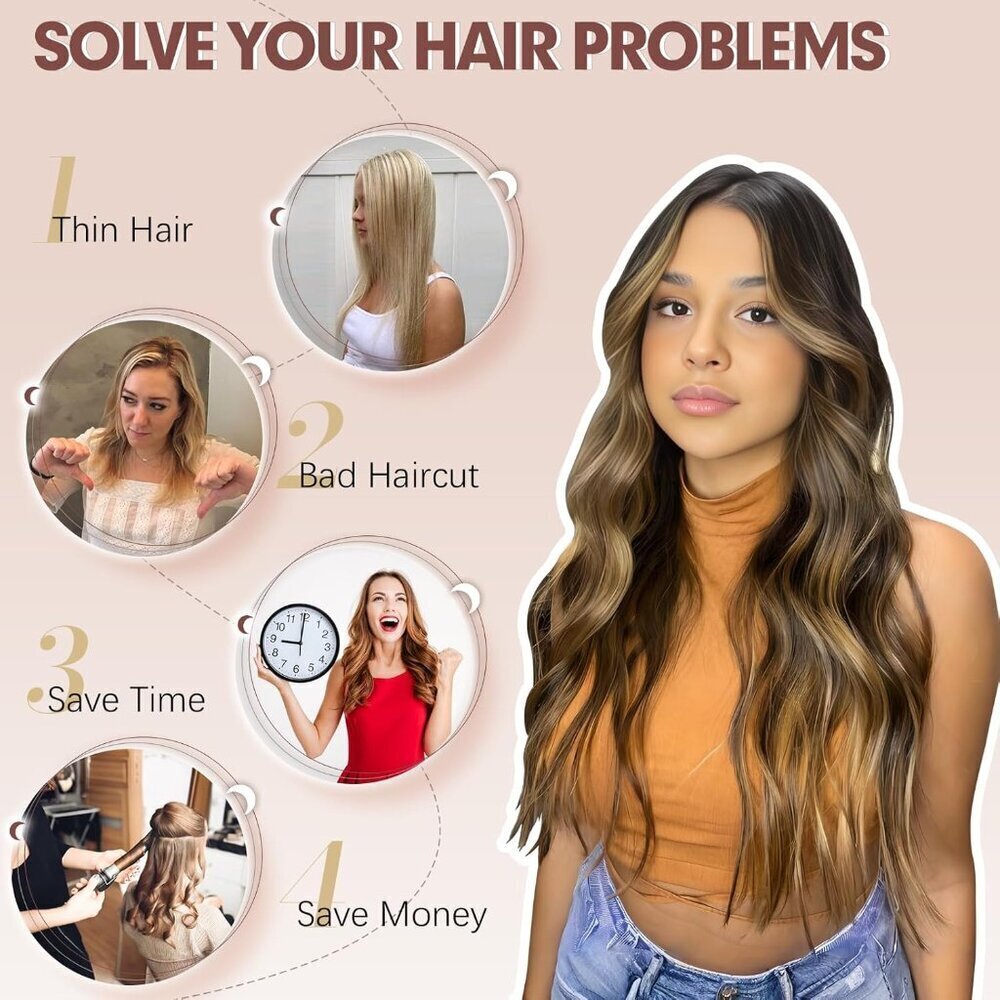 Clip in Hair Extensions Synthetic 20 In Wavy Highlighted for Women - Picture 5 of 8